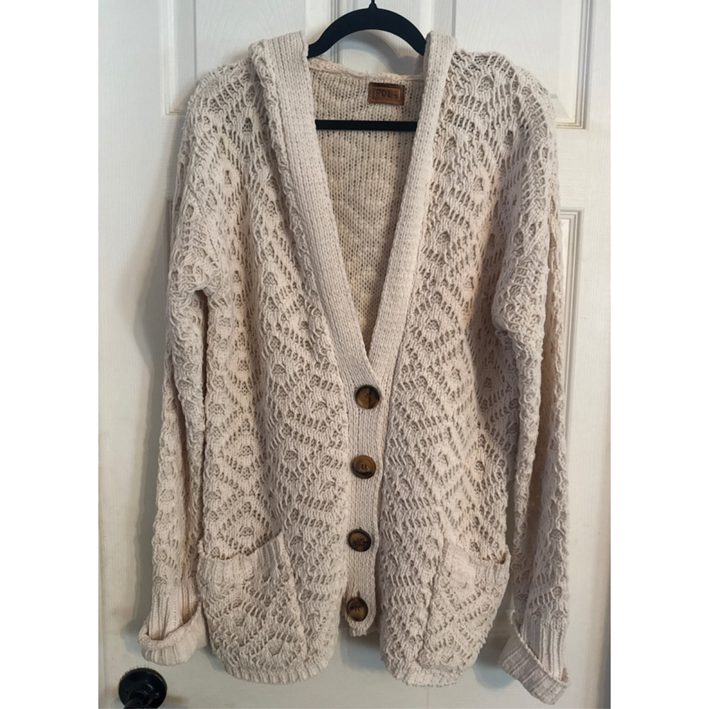 Women's POL Cream Open Knit Hooded Cardigan - Picture 2 of 4